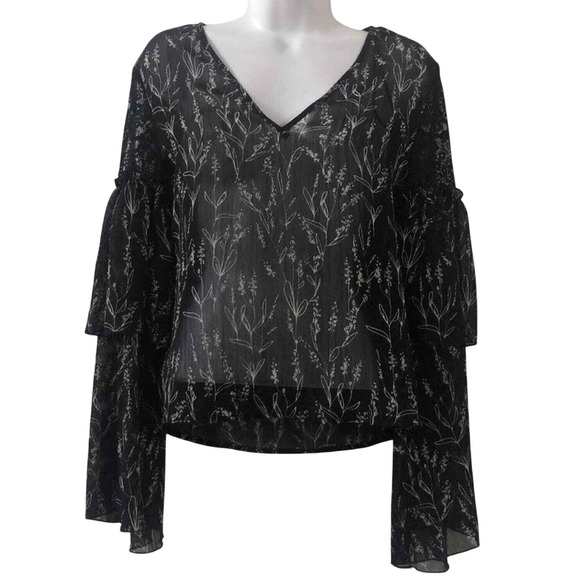 Zara Tops - Zara floral sheer blouse with ruffle lace sleeves women's size‎ S castlecore